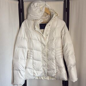 Tommy Hilfiger Cream White Puffer Hooded Jacket